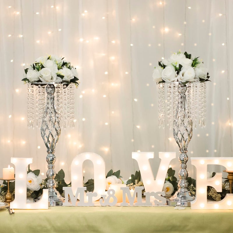 LANLONG 2pcs Silver Metal Flower Vases Crystal Flower Stand Wedding Centerpieces for Tables Party Dinner Event Restaurant Hotel Decoration - Image 2